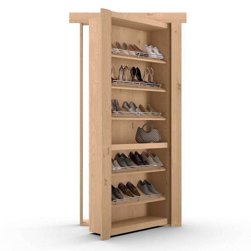 Hidden Flush Mount Knotty Alder Shoe Rack Door