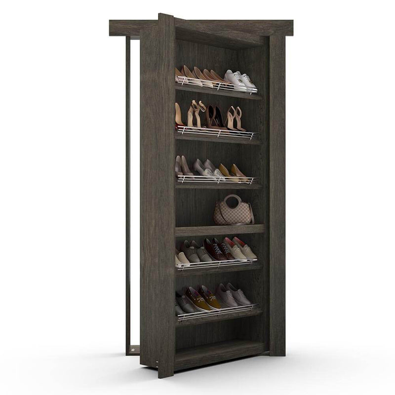 Hidden Flush Mount Maple Shoe Rack Door