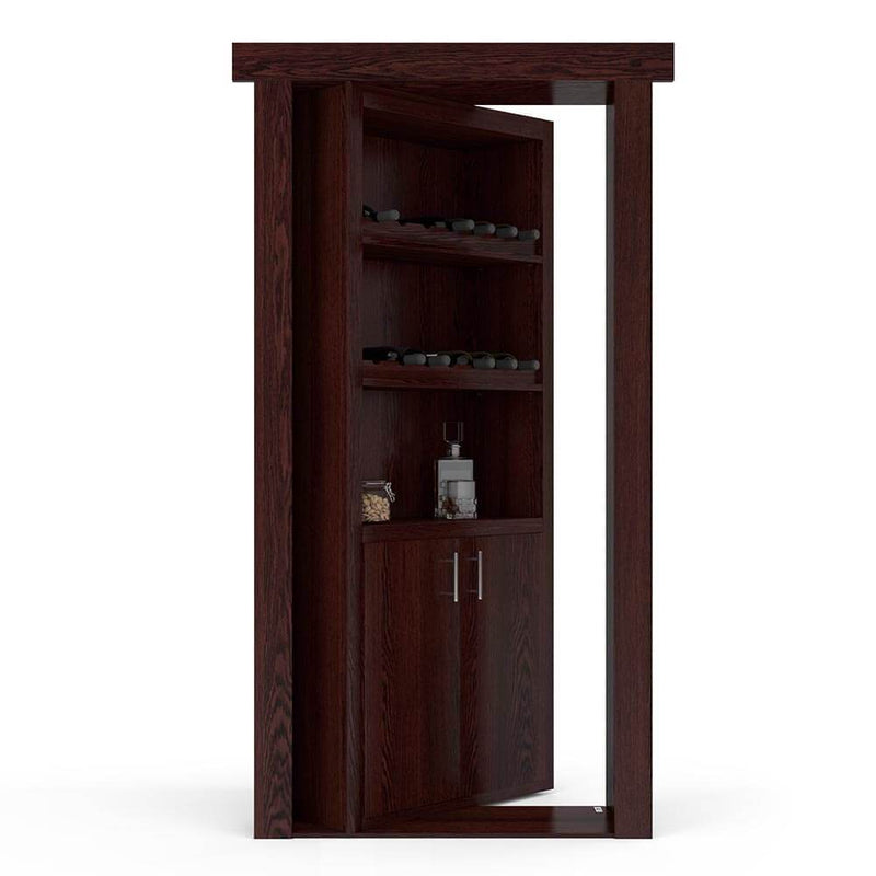 Hidden Flush Mount Oak Wine Rack Door