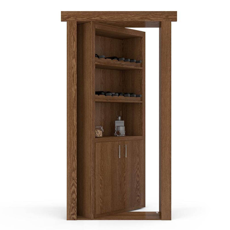 Hidden Flush Mount Oak Wine Rack Door