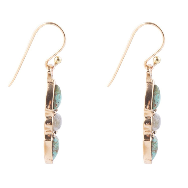Blue Turquoise and Grey Labradorite Golden Drop Earrings
