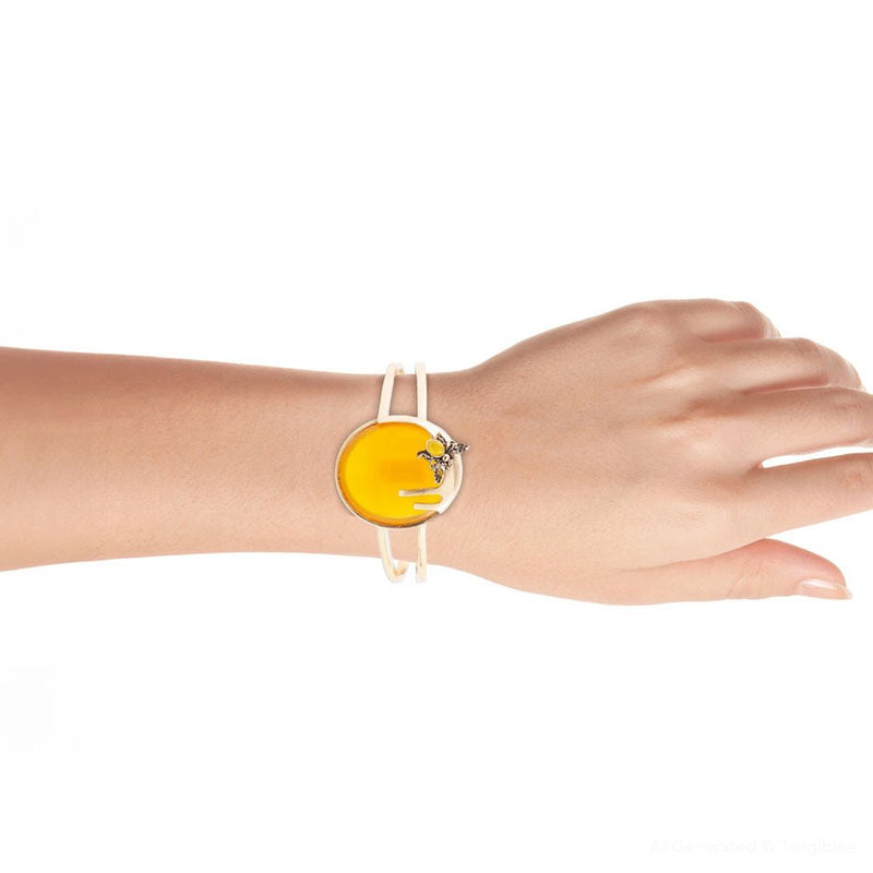 Honey Bee Yellow Agate Golden Cuff Bracelet