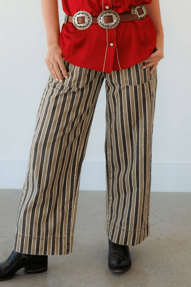 Howdy Hanny Western Black and Brown Stripe Jeans