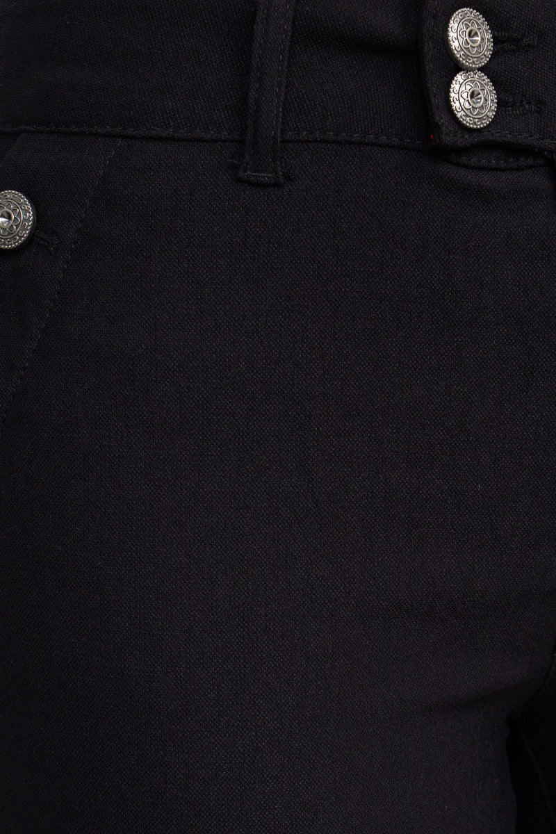 Sabrina Lauran NY Mid Waist Button Zipper Closure Belt Hoop Solid Stretch Denim Pants with Pockets