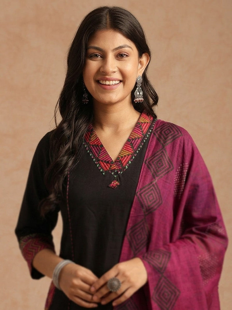 Black Straight Indian 3 Piece Salwar Kameez Suit