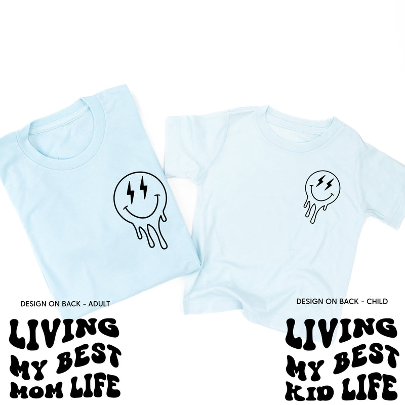 Living My Best Mom / Kid Life (w/ Melty Lightning Smileys) - Set of 2 Matching Shirts