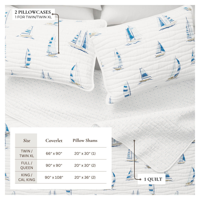 Coastal Blue Sailboat Quilt Set - Marzano Collection