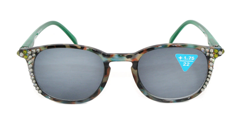 Maya, (Bling) (Sunglass Reader) (No Bifocal) 4 Women W (Black Diamond, Olivine) Genuine European Crystals (Green Brown) NY Fifth Avenue