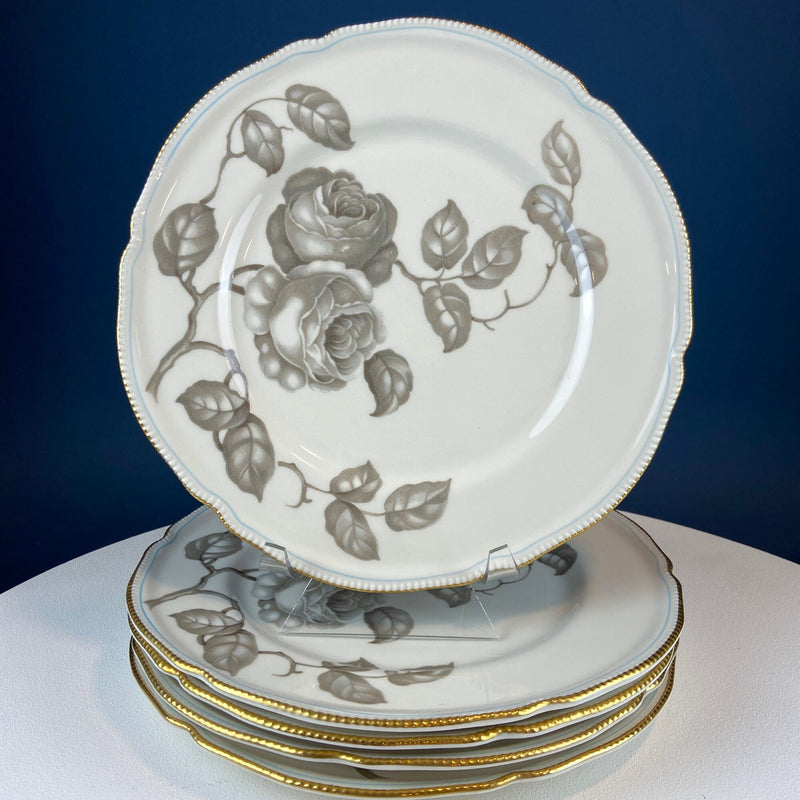 24 Piece Porcelain Dinner Set. Castleton Gloria. Beautiful Neutral Hand Painted Roses. 5 Dinner, Salad, Dessert Plates, Berry Bowls, 4 Cups.