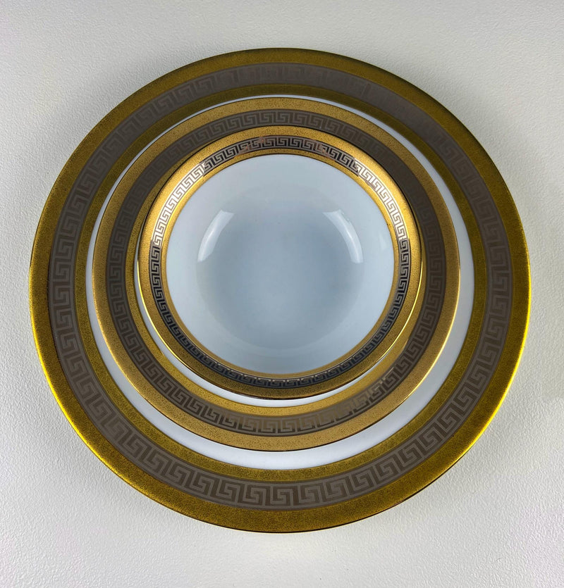 Vintage Sheng Xing Porcelain Dinnerware Set: White, Gold & Platinum Greek Motif