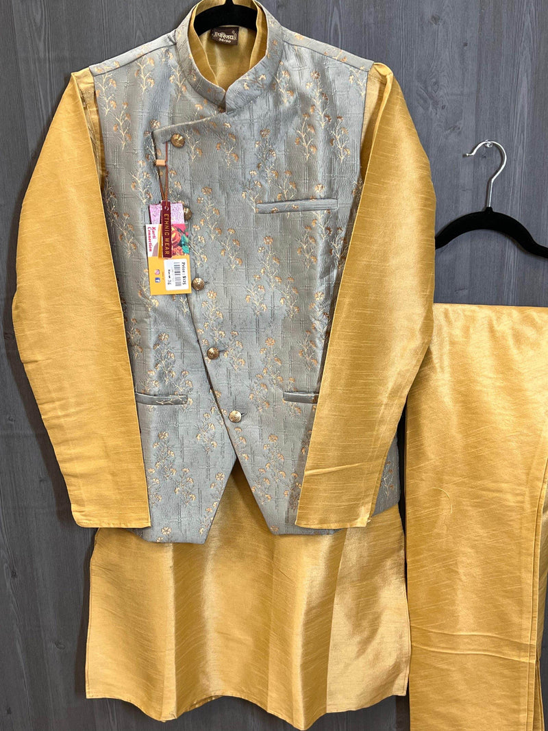 Silk kurta pajaama with jacket