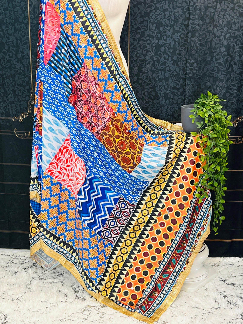 Multi color mirror work dupatta