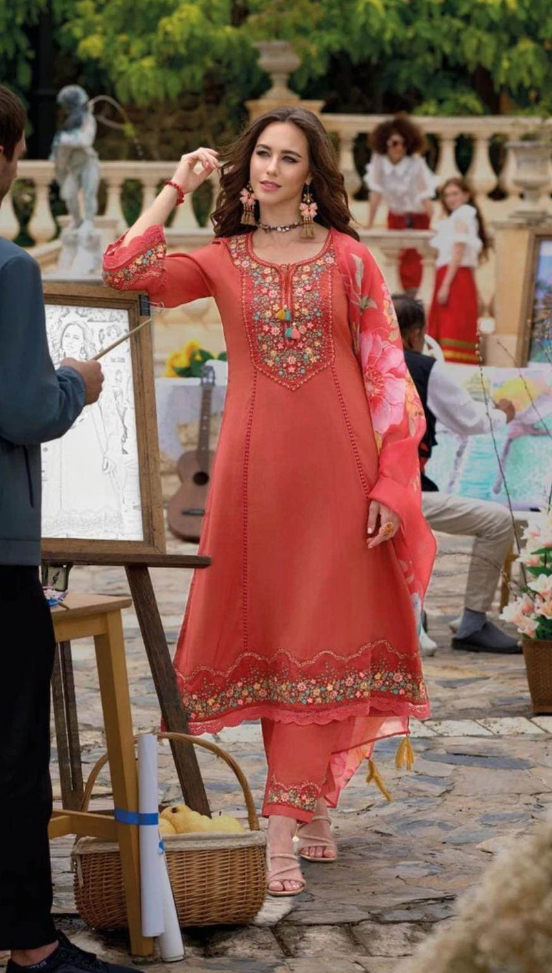 Silk party wear suits | A line kurti sets