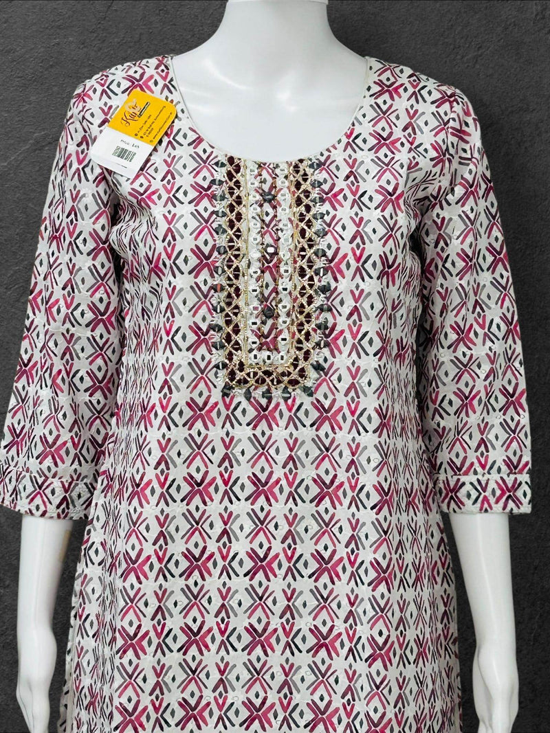 Cotton chikankari kurti with print: SALE
