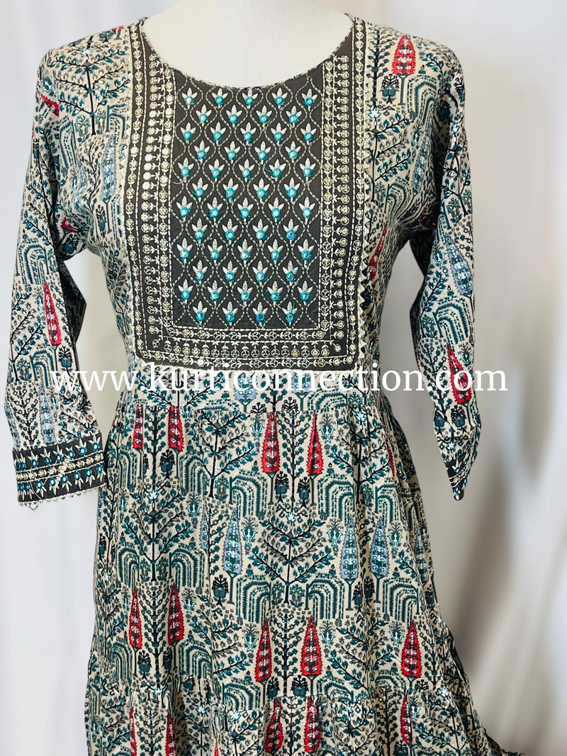Printed cotton kurti with sequin border