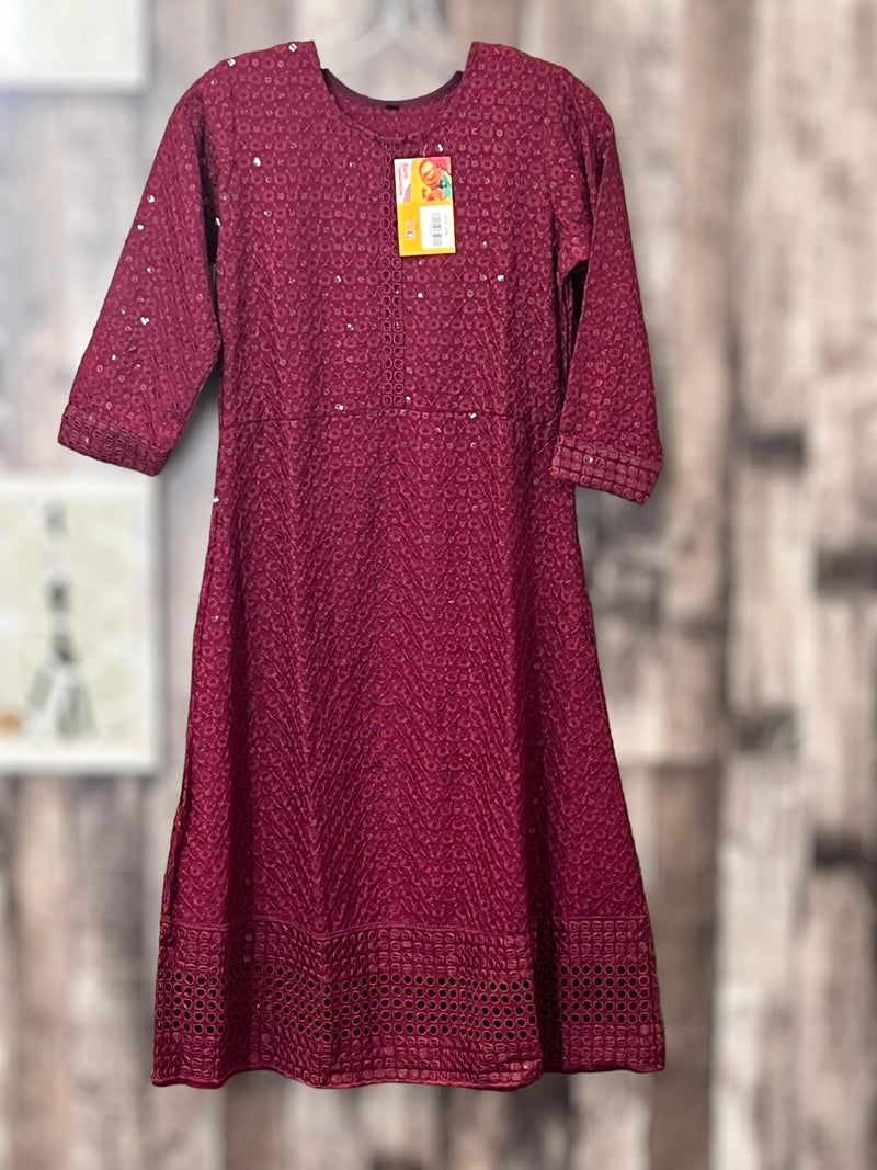 Chikankari kurtis for kids : wine color