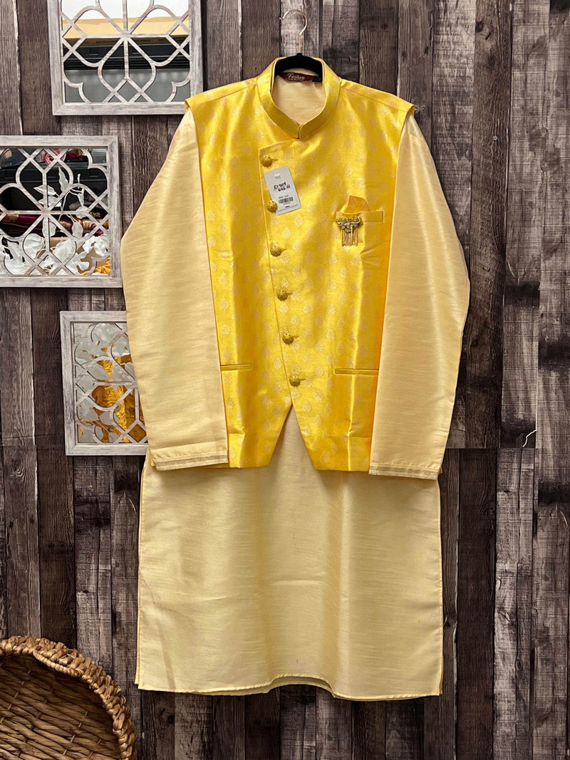 Cotton silk kurta pajaama set with jacket