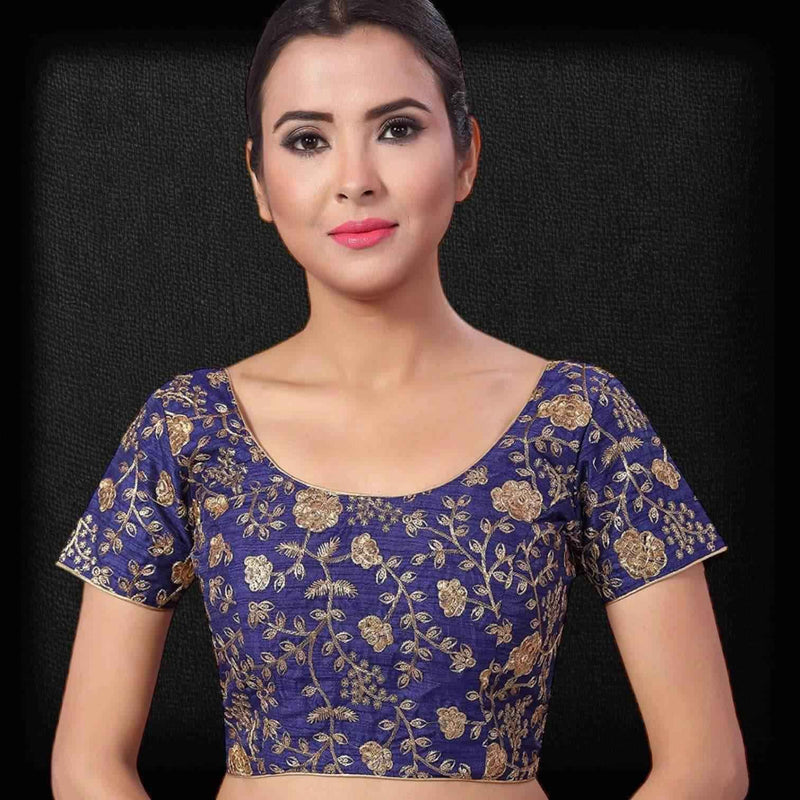 9102 embroidered raw silk blouse | readymade saree blouse