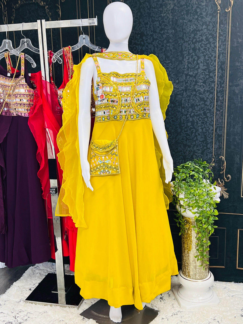 Chiffon long kurti with mirror work
