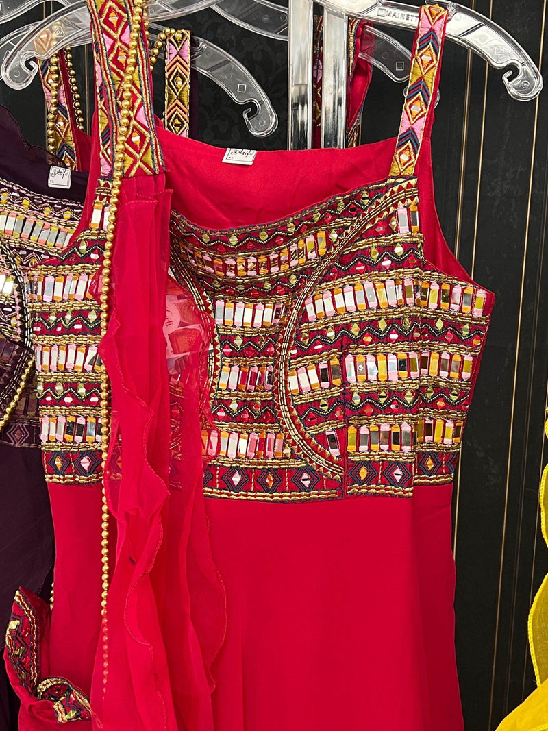 Chiffon long kurti with mirror work