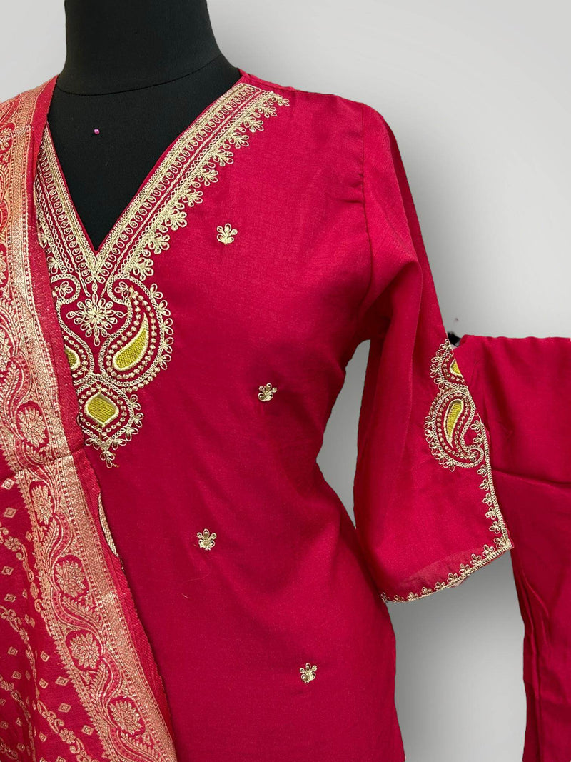 Shimmer silk Kurti set : Dark pink