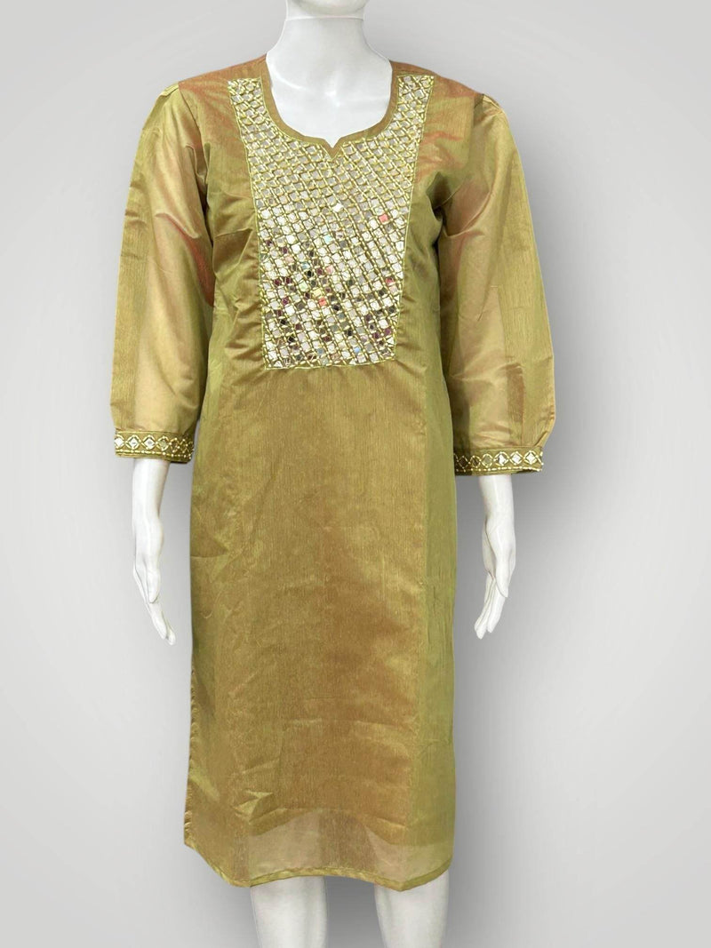 Chanderi silk real mirror work kurti
