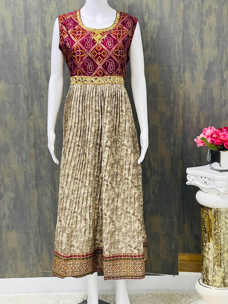 Crape silk kurti with bandhani print