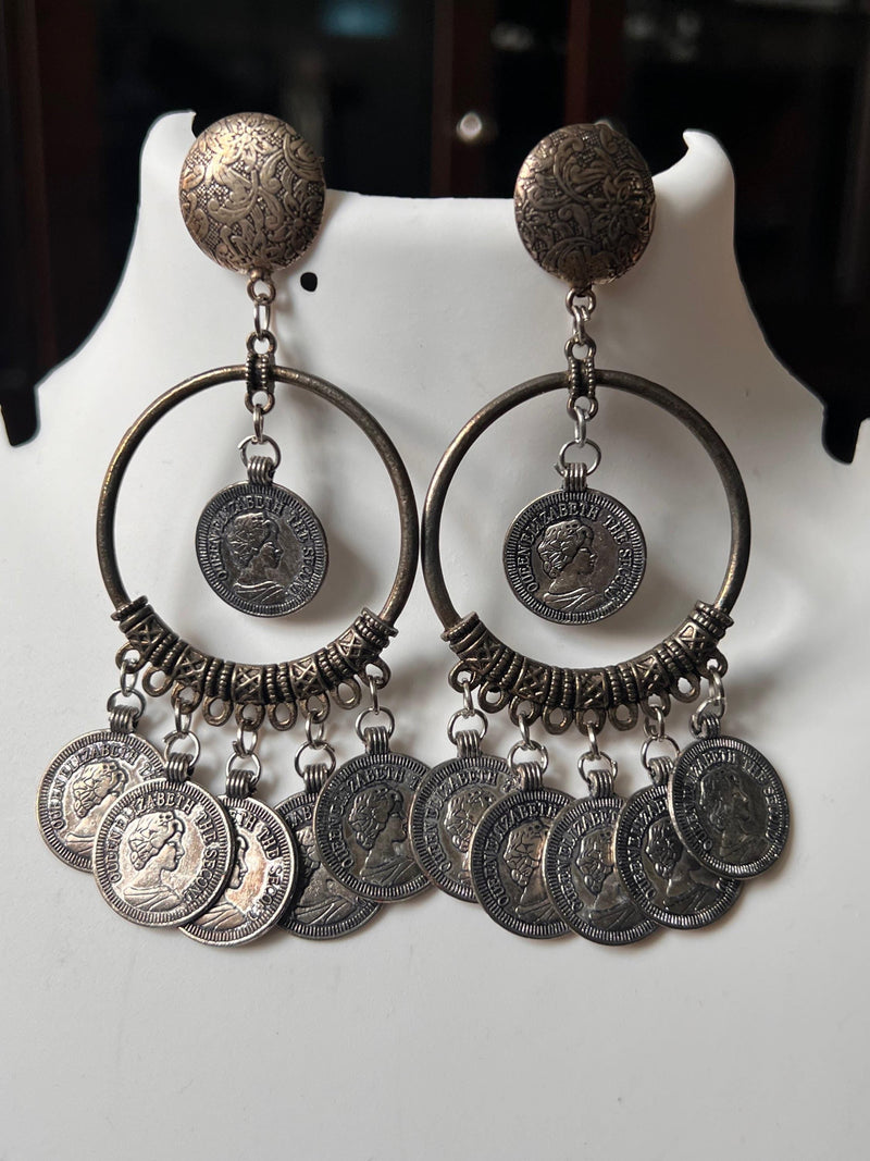 Oxidized coin earrings