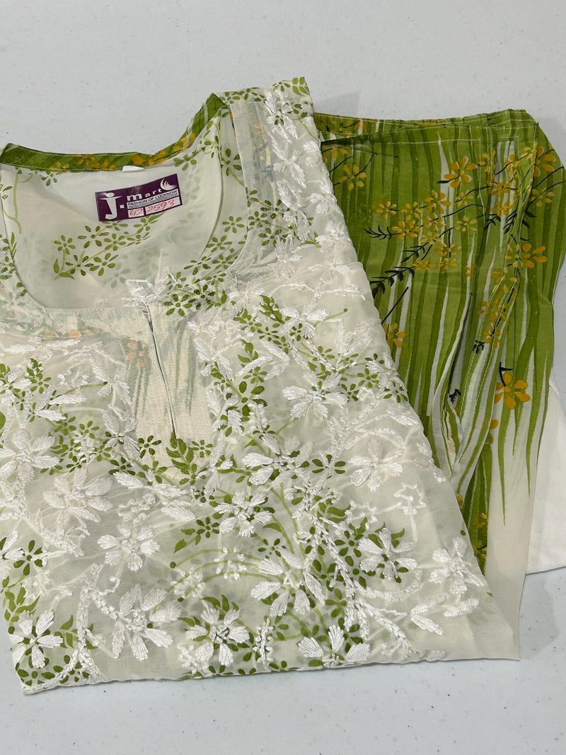 Chikankari short kurti with spaghetti inner | georgette top