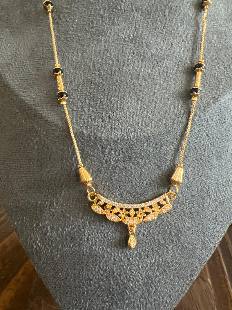 Gold Plated Black Beads Mangalsutra Necklace for Women | Minimal Indian Jewelry | Long Chain Everyday Ethnic Wear