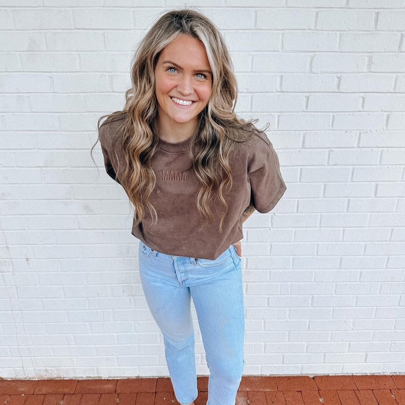 Essential Heavyweight MAMA Tee - Tone on Tone Embroidered