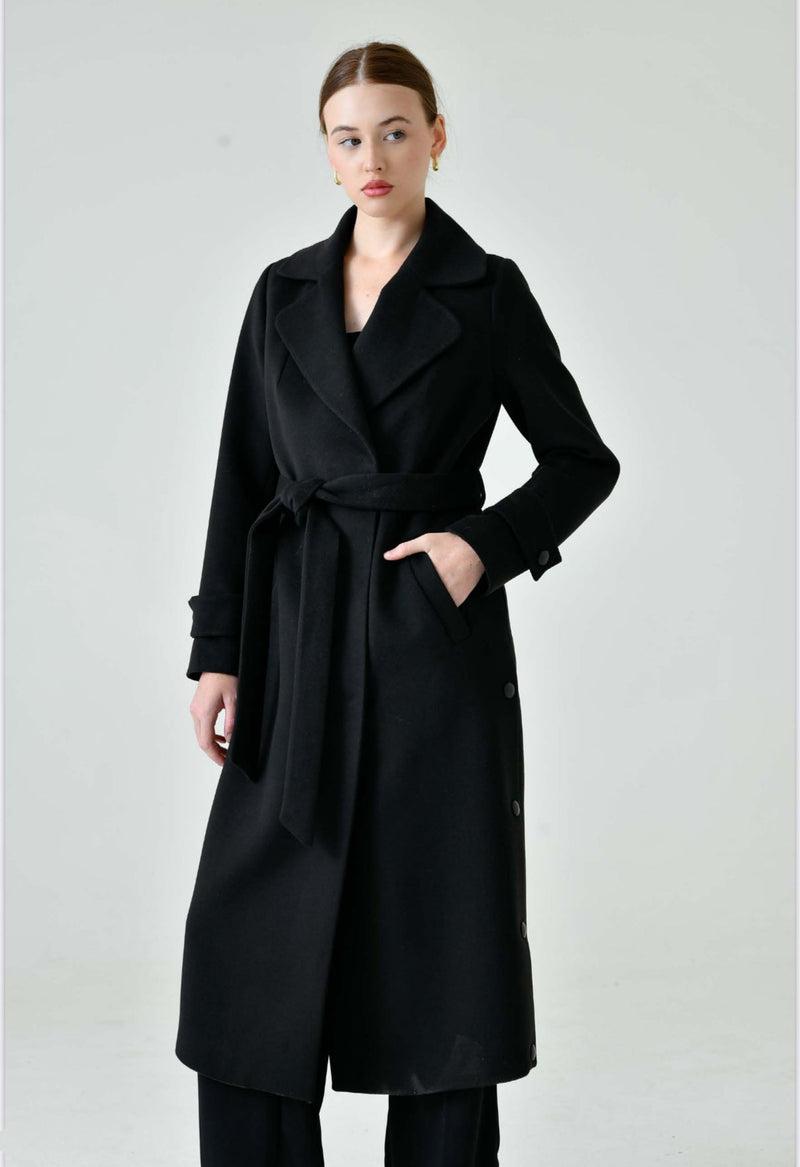 Camille Cashmere Blend Coat in Black