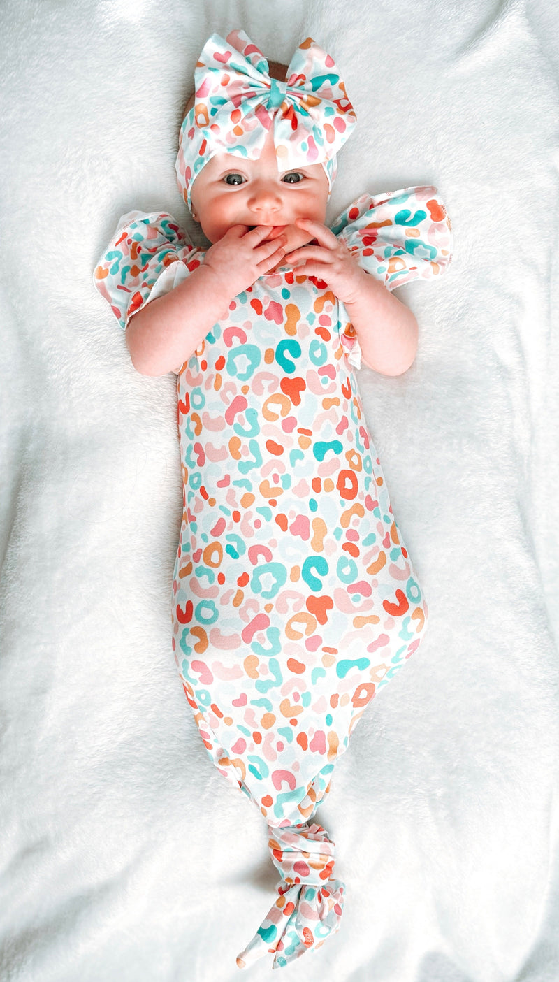 Summer leopard flutter gown and headband set