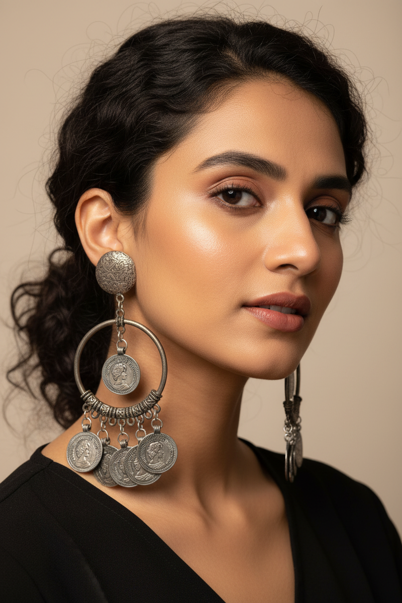 Oxidized coin earrings