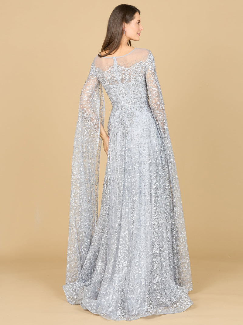 Lace Gown with Dramatic Cape Sleeves