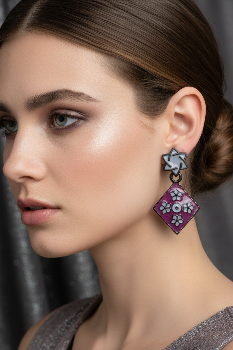 Grey purple earrings