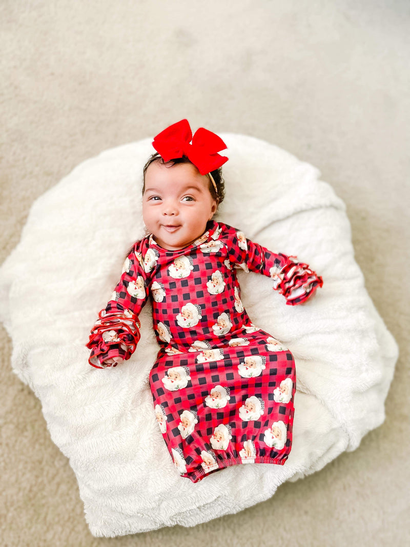 Buffalo plaid leopard Santa ruffle gown