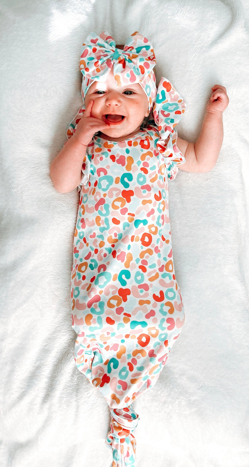 Summer leopard flutter gown and headband set