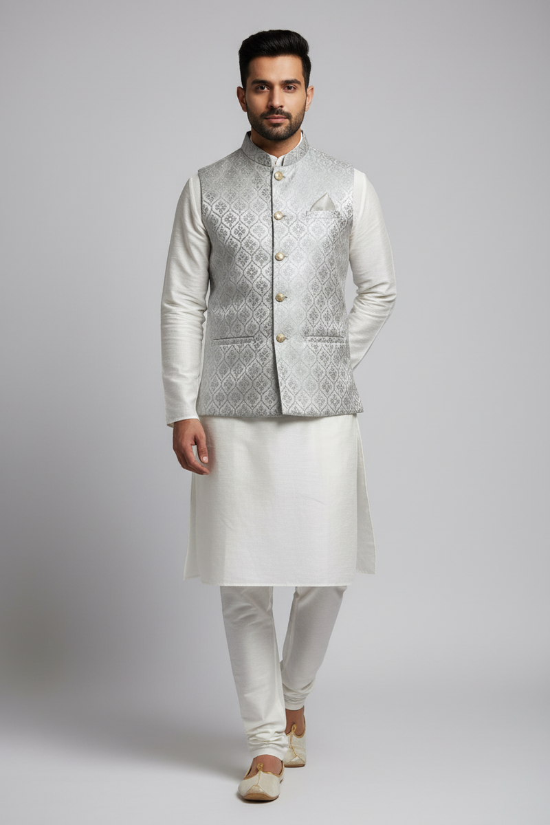 Silk vests for men | half jacket / kurta : Grey