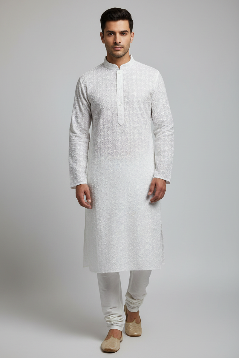 Soft cotton chikankari kurta pajama set