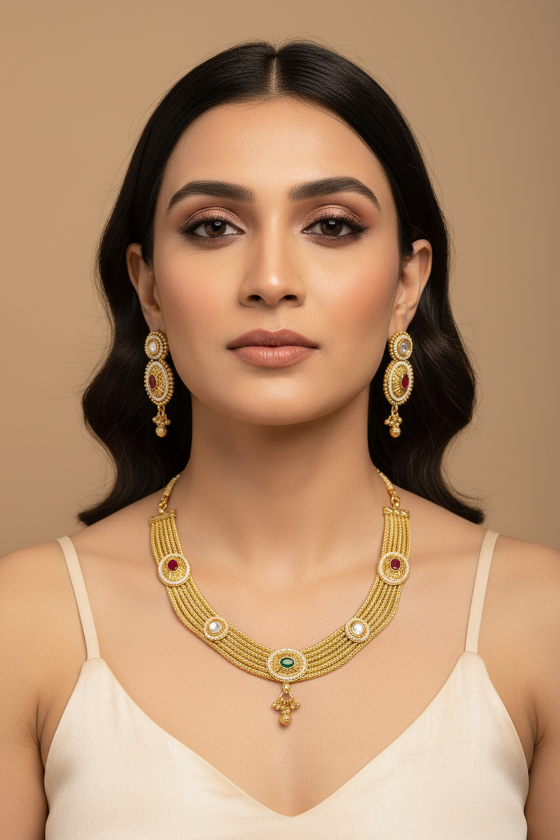 Matt gold necklace set