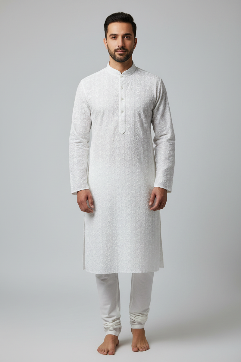 Cotton kurta pajama | white chikankari kurta