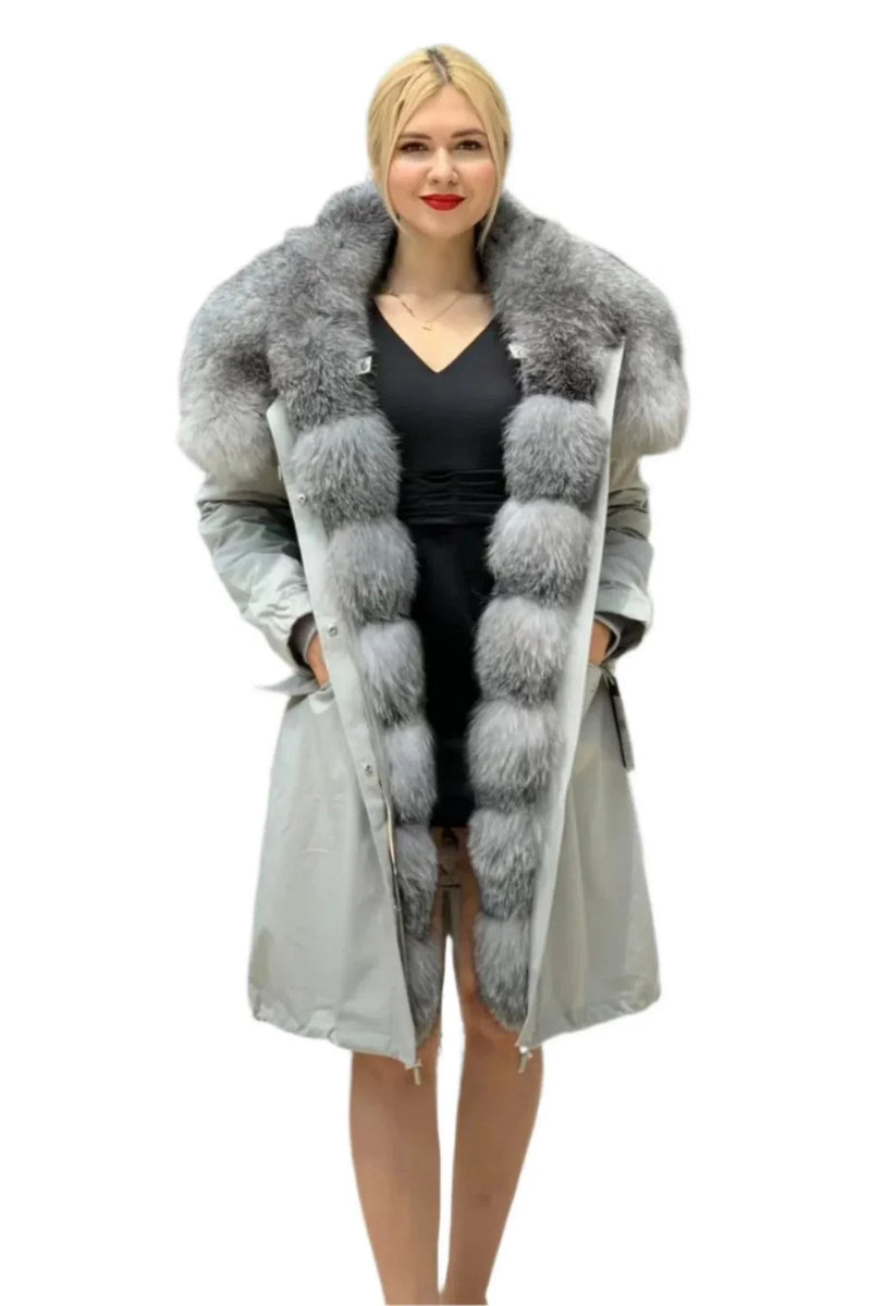Silver Fox Fur Trim Rabbit Fur Insulated Parka