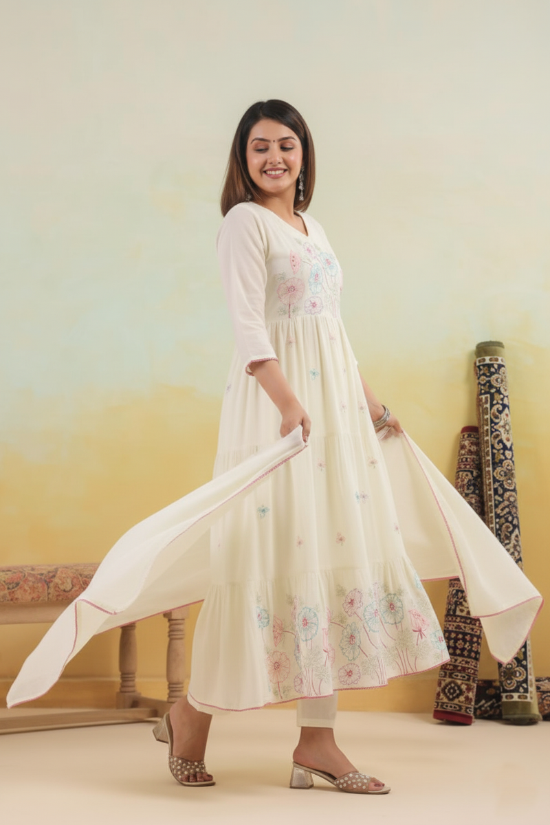 Anarkali Suit With Pant Dupatta Indian Women Ethic Wear