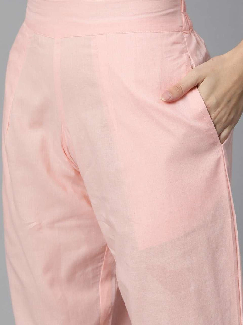 Pink Jaipur Cotton Straight Kurta Pant and Dupatta Set with Gota Patti and Thread Work