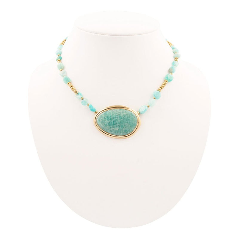 Impressions of Blue Amazonite Golden Freeform Necklace