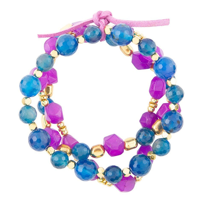 Indigo Blue Purple Agate Stack Golden Bracelet Set
