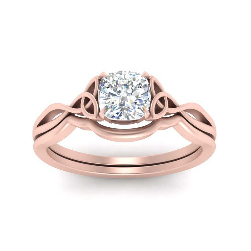 Cushion Cut Infinity Celtic Solitaire Wedding Set