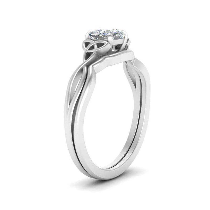 Cushion Cut Infinity Celtic Solitaire Wedding Set