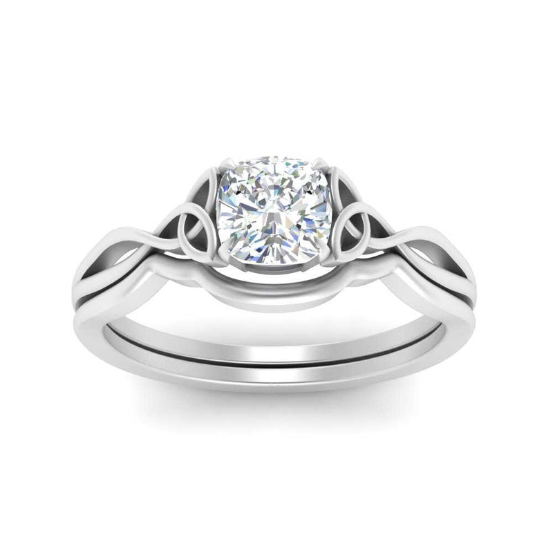 Cushion Cut Infinity Celtic Solitaire Wedding Set